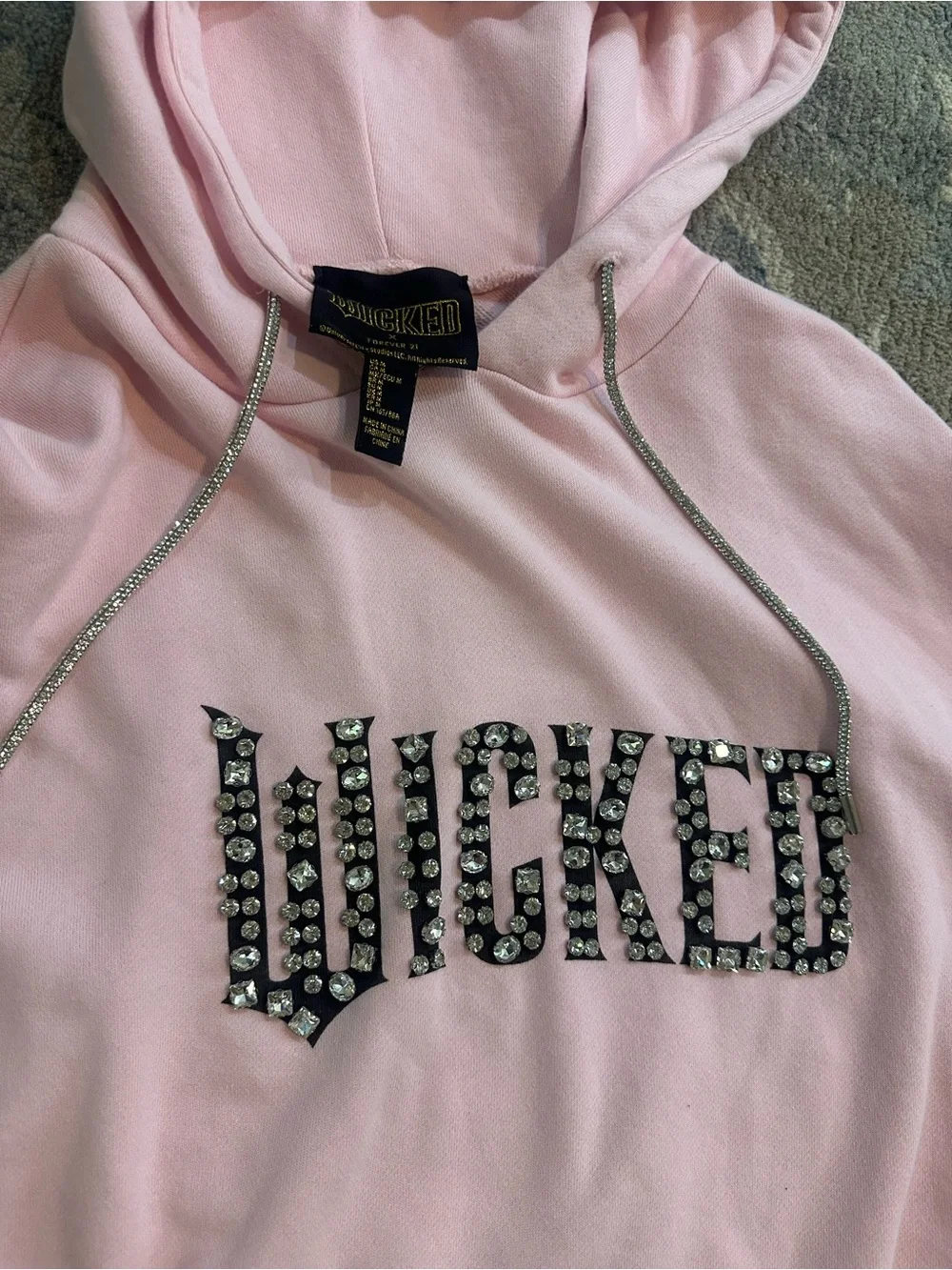 Wicked x Forever 21 Rhinestone Hoodie – Pink – Medium